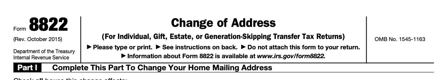 IRS Form 8822- Update IRS Records w/ Name Change or Change of Address